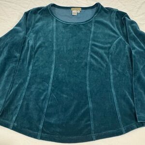 The Territory Ahead Green Velour Top Womens 1X Cotton Blend Long Sleeve Stretch